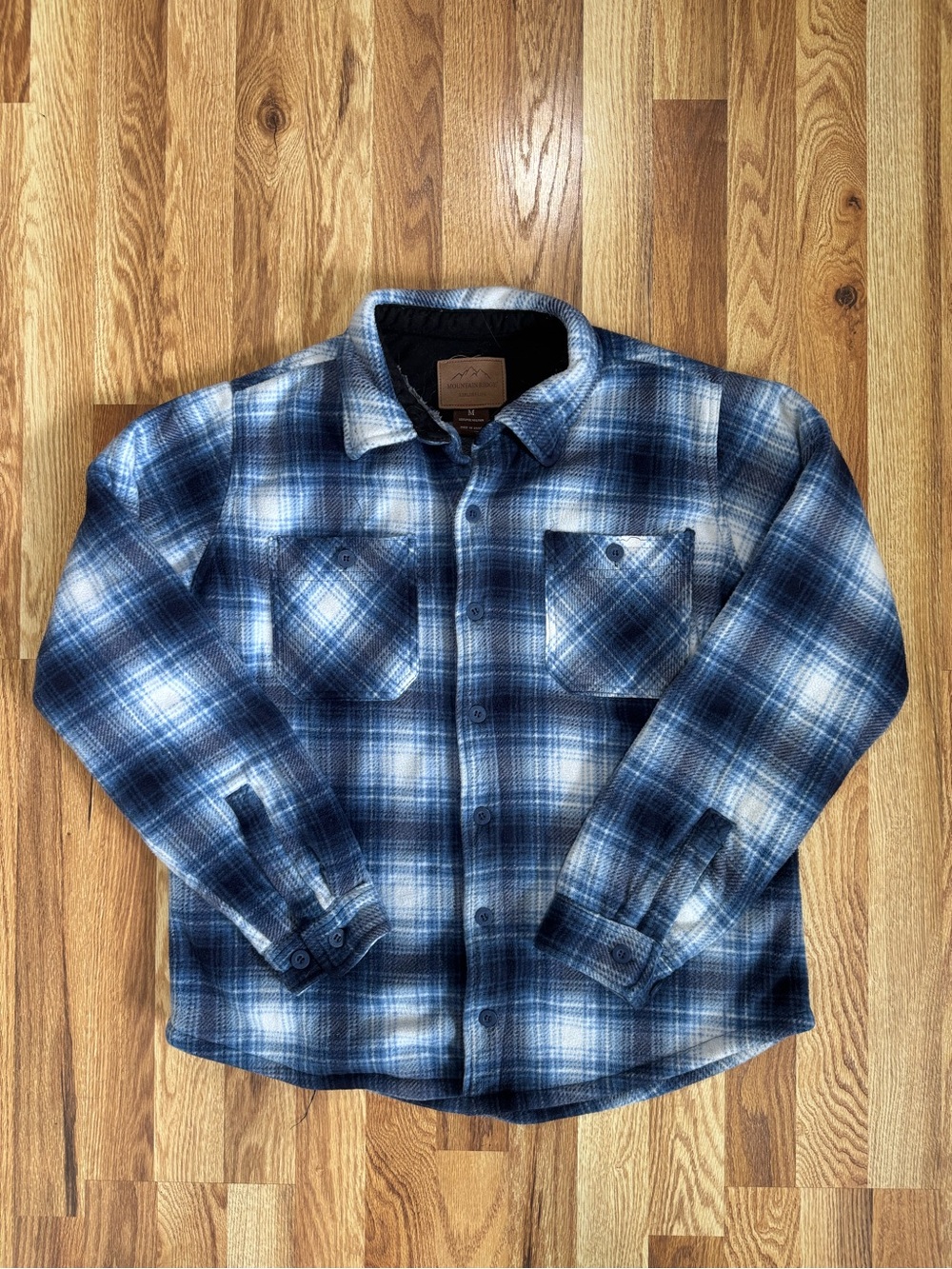 Mountain Ridge Blue Plaid Flannel Shacket Button Front Utility Pockets